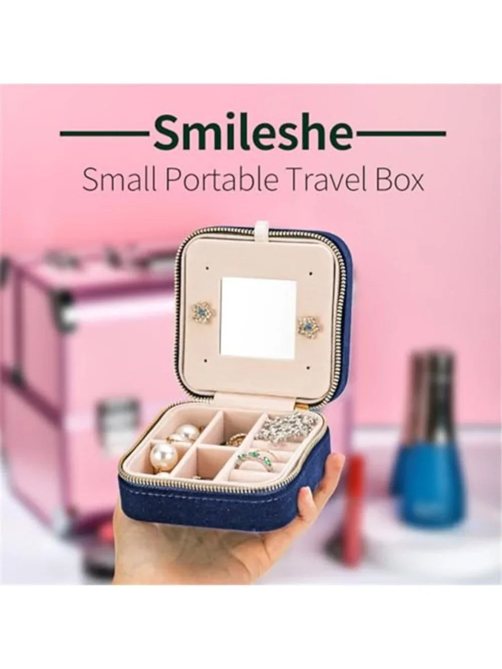 Travel Jewelry Box Velvet Organizer Case Ring Earring Necklace Storage w/ Mirror